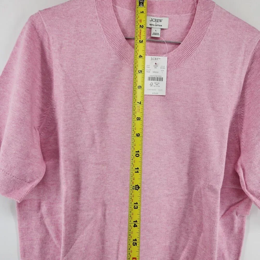 J.CREW Women's Large Pink Short Sleeve Cotton Crewneck Sweater NWT‎